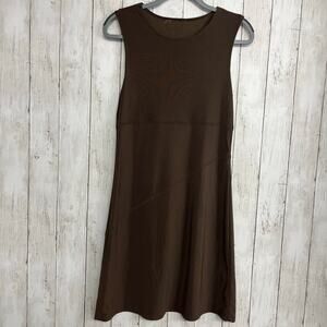 Brown Sleeveless Stretch Lightweight Plain Basic Midi Dress 9/10